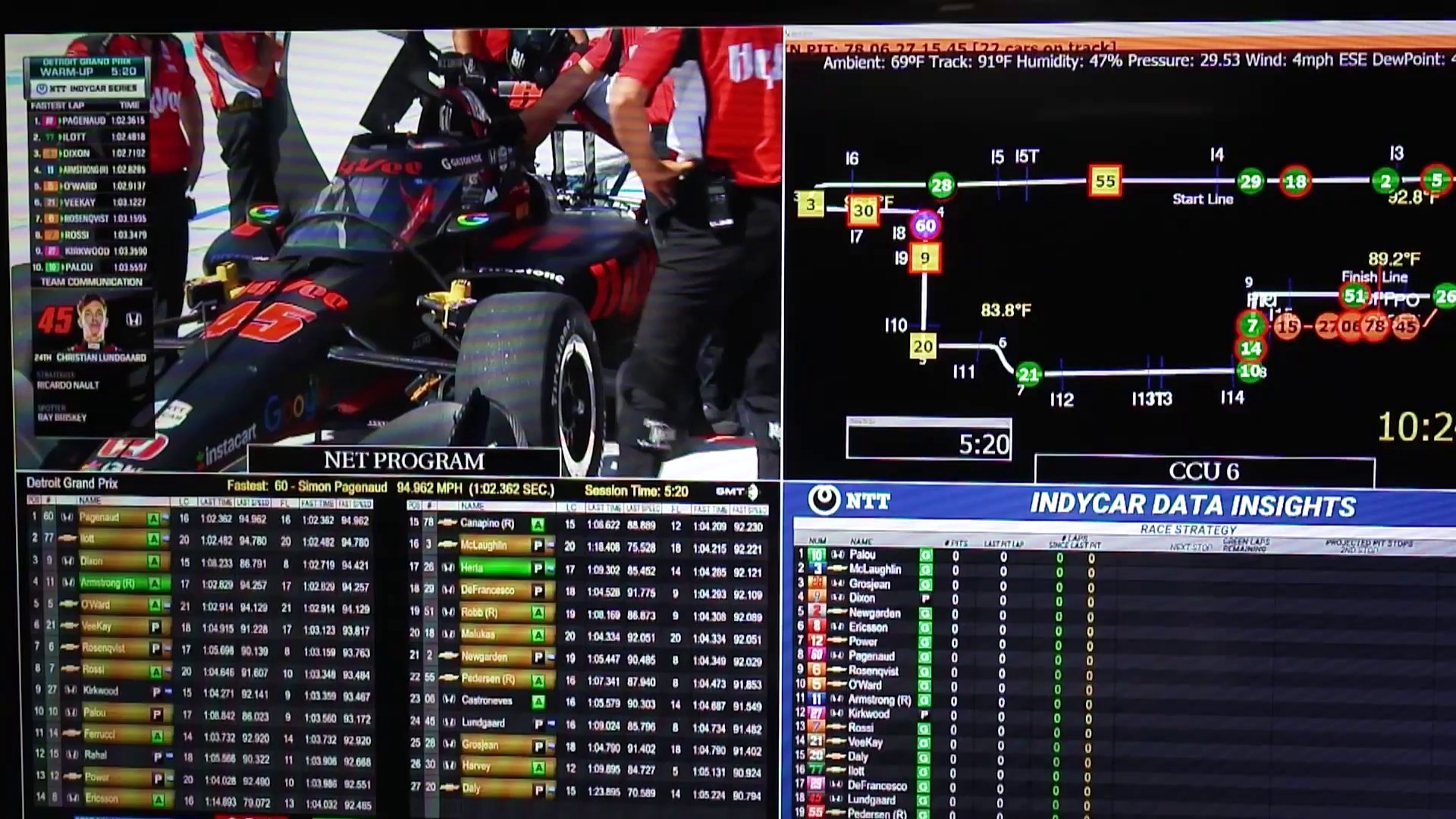 different screens displaying at the same time with race data